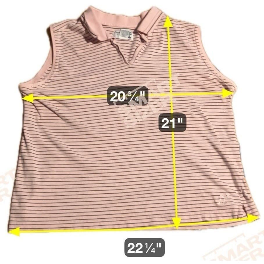 Coral Bay Golf Pink Striped Sleeveless Polo, Woman's XL Mercerized Cotton V-Neck - Thumbnail 2