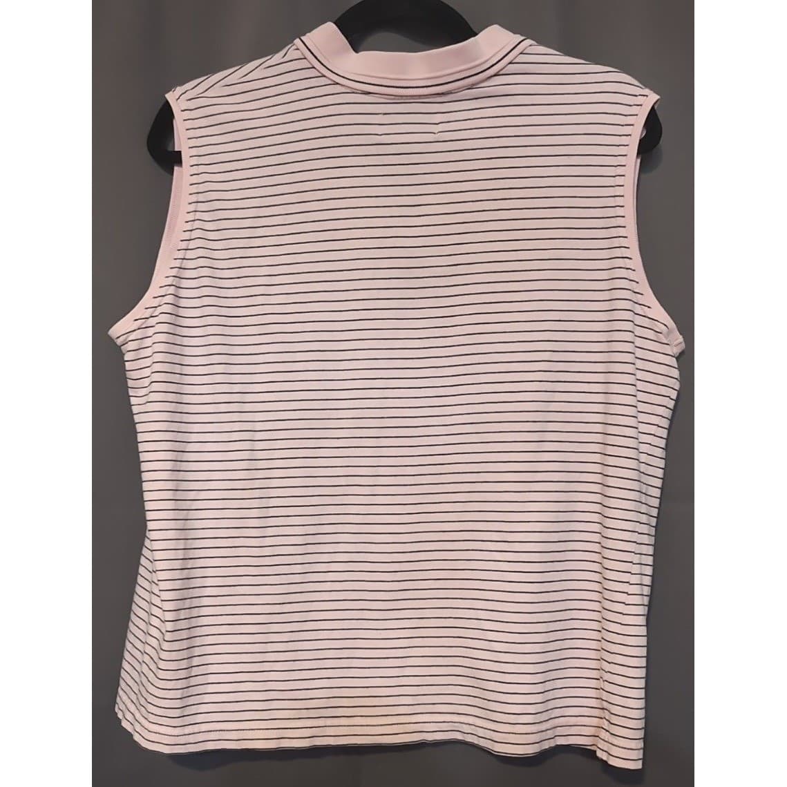 Coral Bay Golf Pink Striped Sleeveless Polo, Woman's XL Mercerized Cotton V-Neck - Thumbnail 4