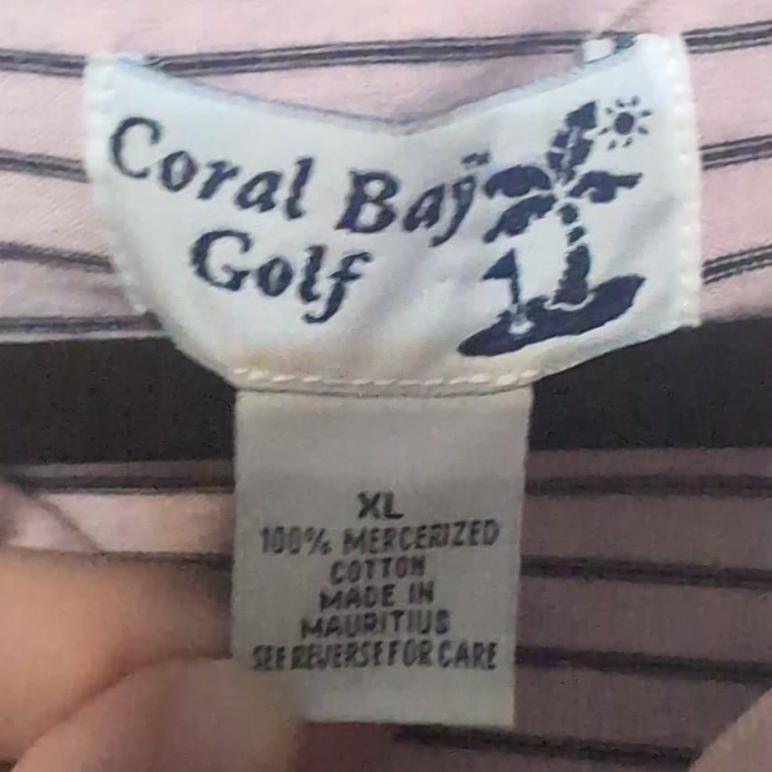 Coral Bay Golf Pink Striped Sleeveless Polo, Woman's XL Mercerized Cotton V-Neck - Thumbnail 5