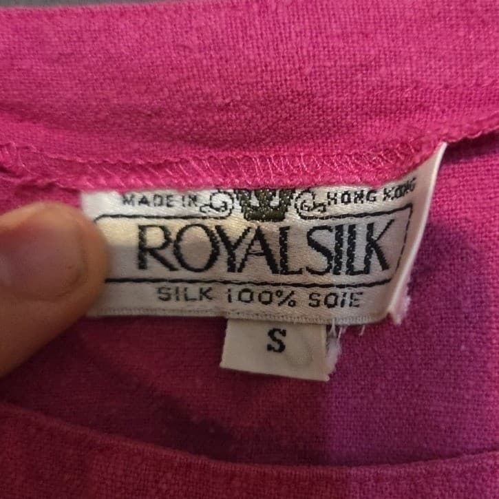 Royal Silk Vintage 100% Silk Cap Sleeve Top, Woman's Small Magenta Pink Blouse - Thumbnail 5