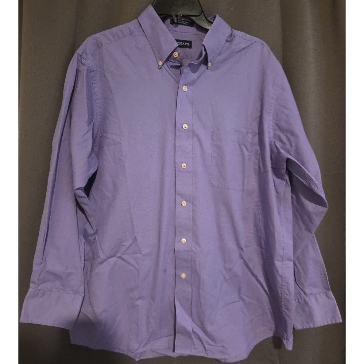 Chaps Wrinkle Free Long Sleeve Purple Button Down, Men's Large 16 Dress Shirt - Thumbnail 3