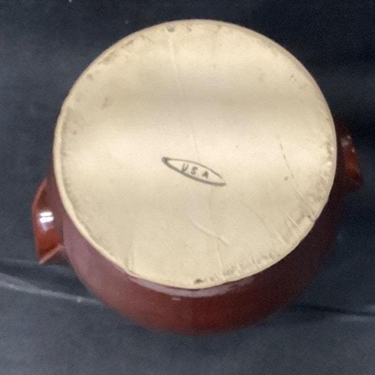 Brown Drip Glaze Bean Pot, Vintage Stoneware Crock, Farmhouse Kitchen Accent - Thumbnail 5