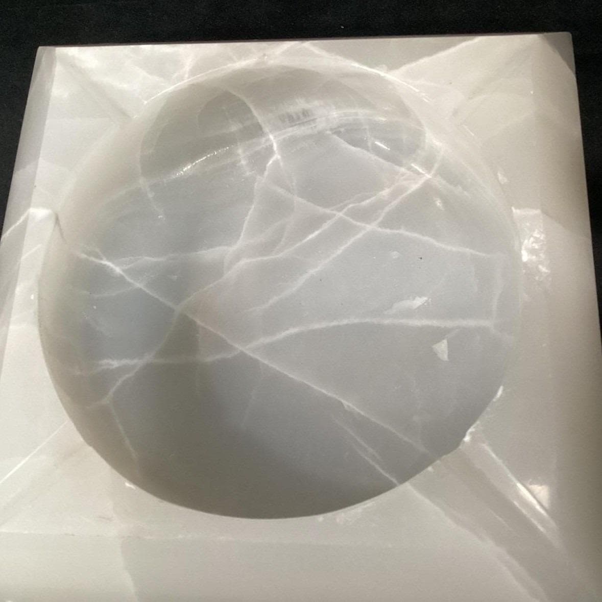 White Onyx Ashtray, Natural Stone Carved Dish, Mid Century Home Accent, Smoking - Thumbnail 5