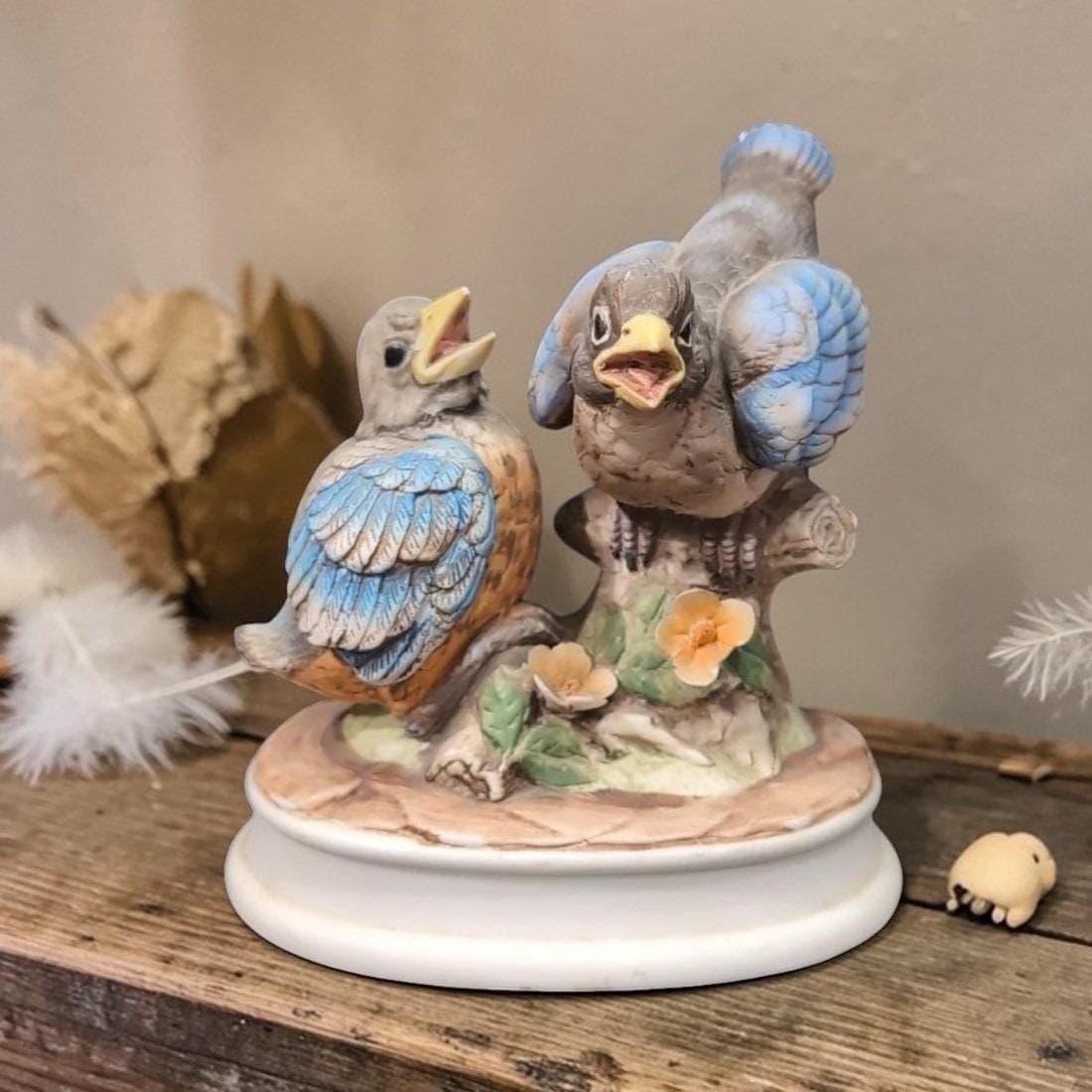 Lefton China Hand Painted Blue Bird Statue #KE7674, Vintage Collectible Decor