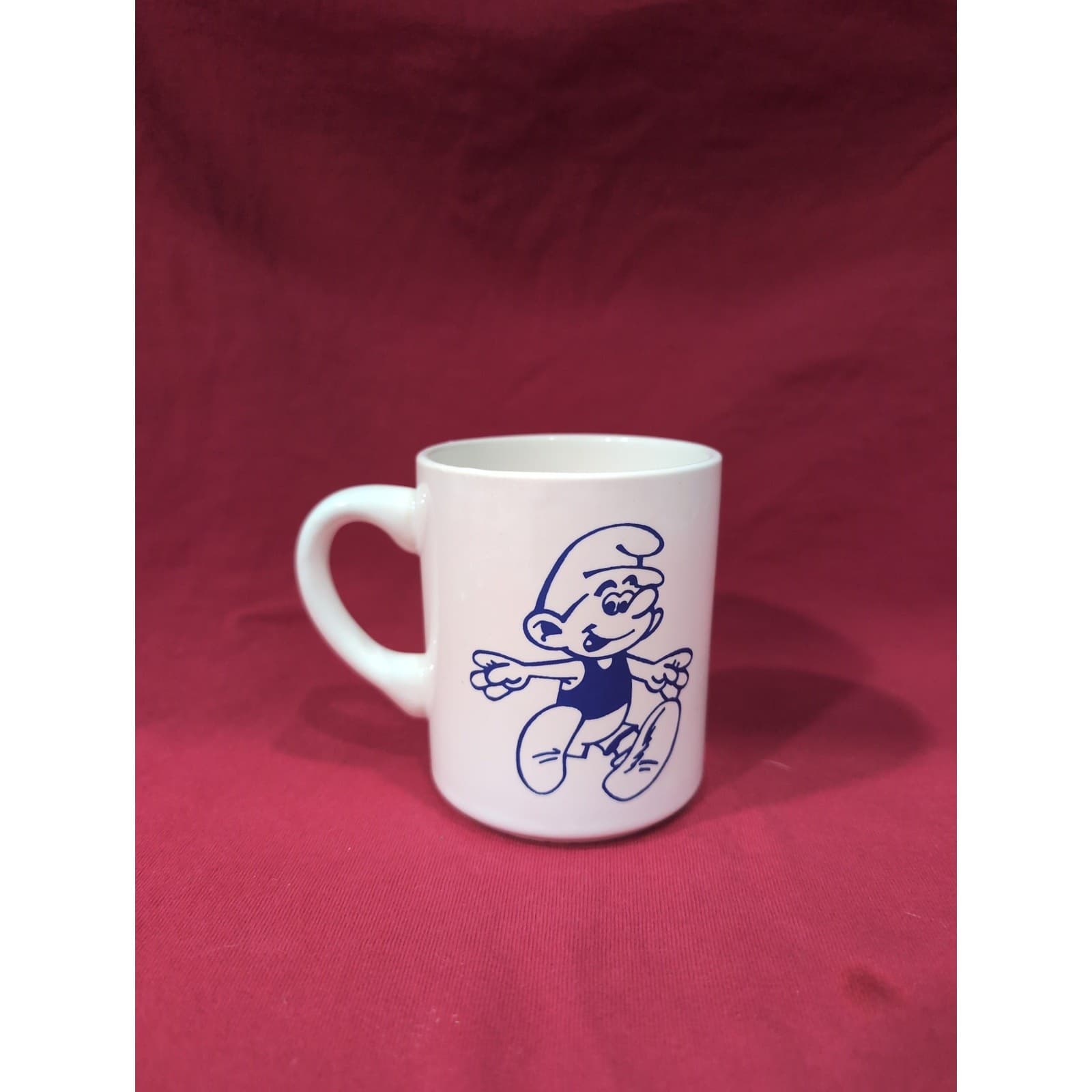 Smurfs Cartoon Character Mug, 1980s Ceramic Coffee Cup, Collectible White Mug - Thumbnail 3