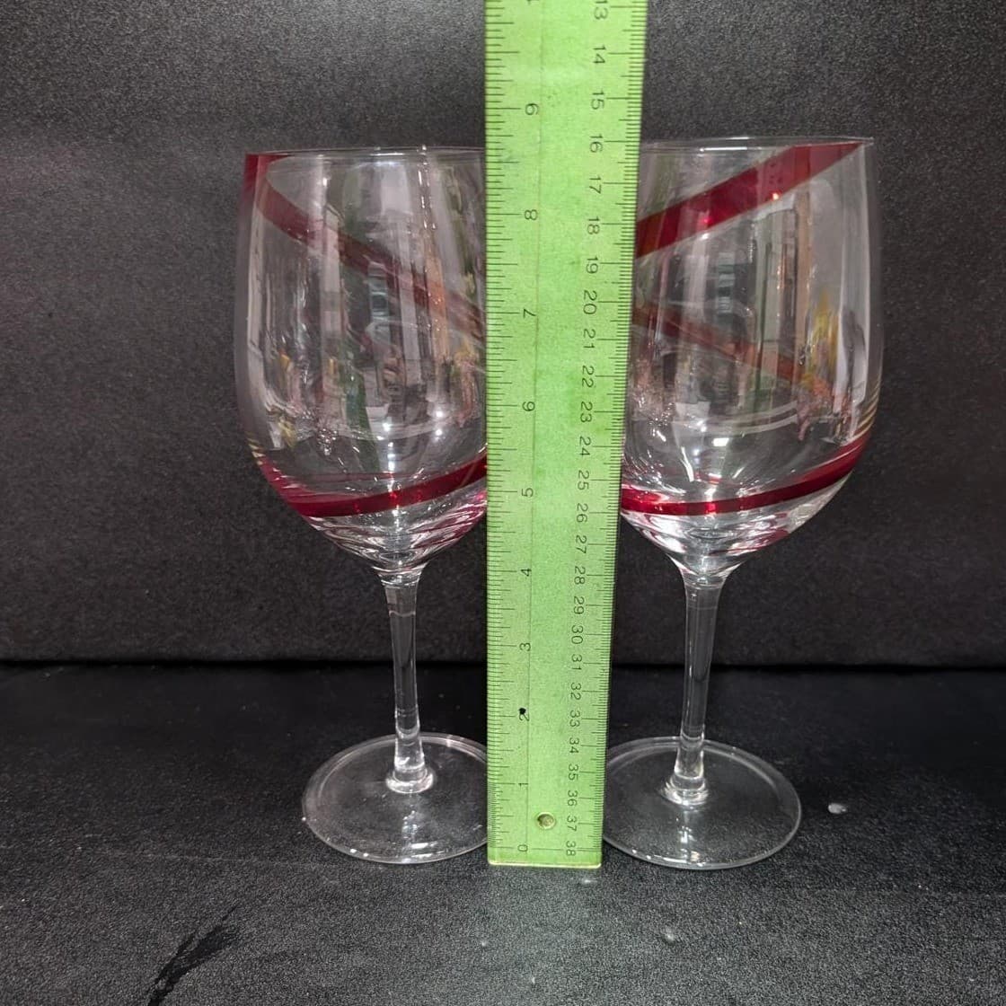 Pier 1 Red Swirline Wine Glasses, Set Of 2, Vintage Clear Stemware, Replacement - Thumbnail 9