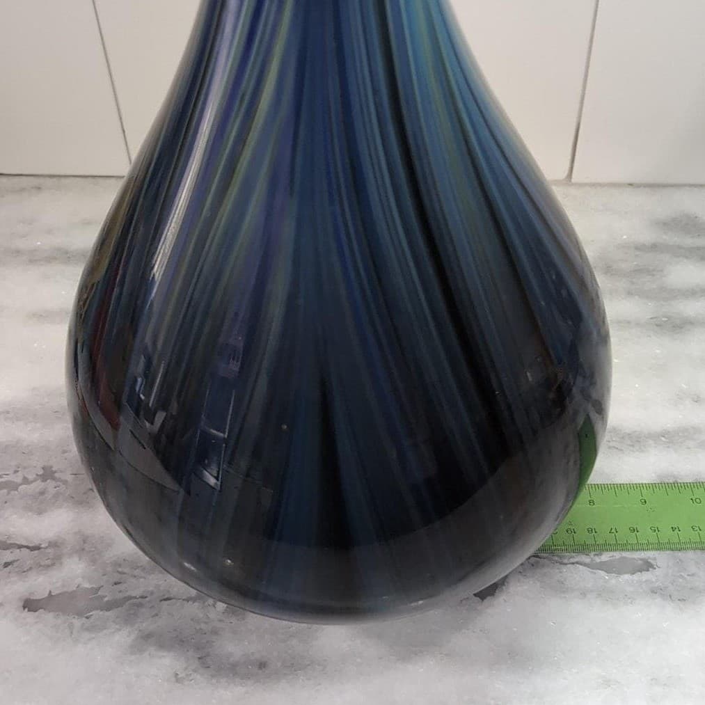 Pucci Blue Multicolor Swirl Design Vase, Vtg Cased Glass, Hand Blown Centerpiece - Thumbnail 10