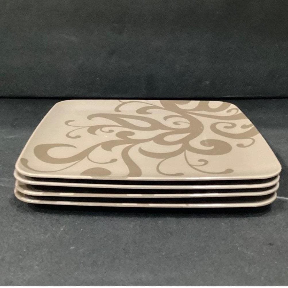 Zak! Designs Brown Square Melamine Salad Plates, Set of 4, Scroll Pattern - Thumbnail 10