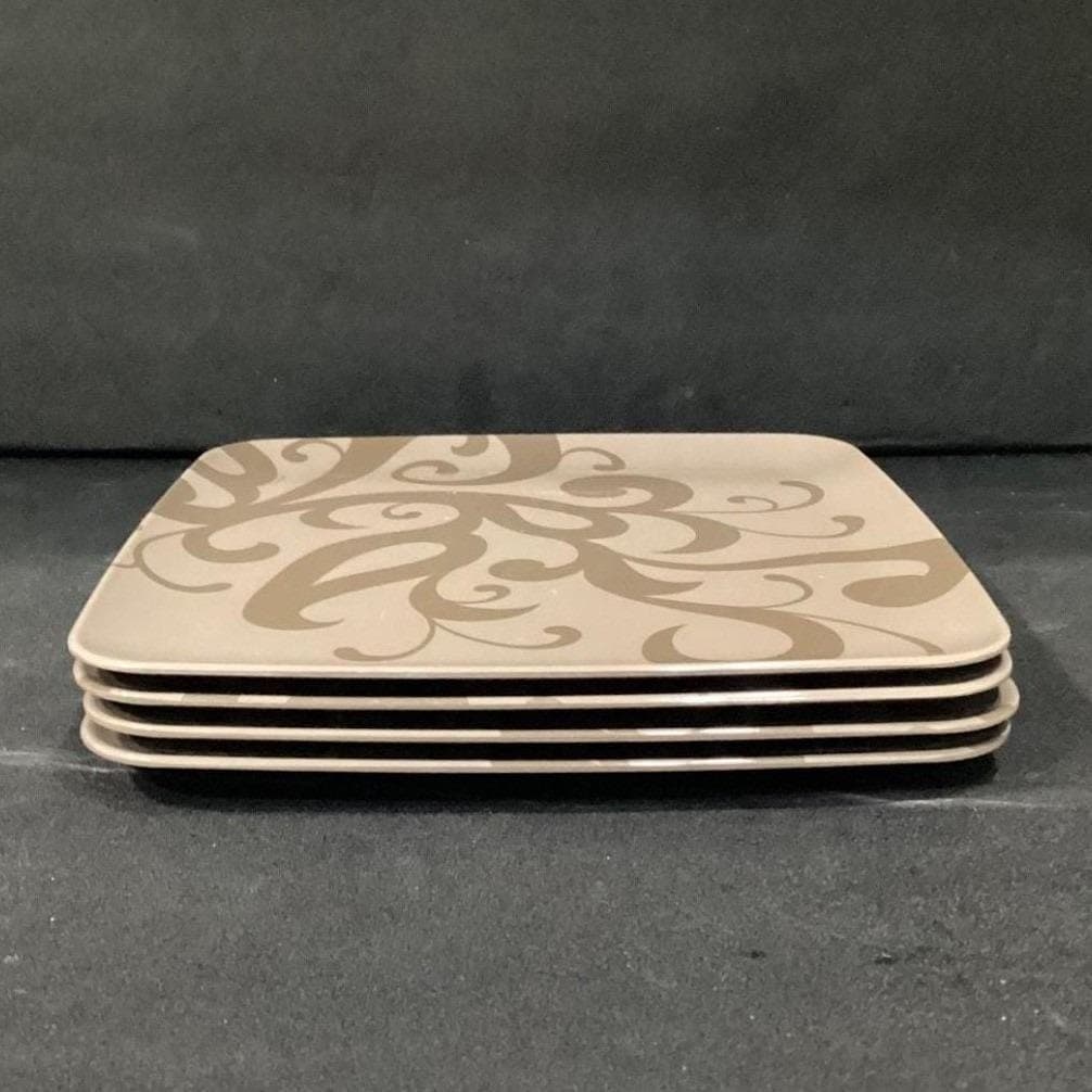 Zak! Designs Brown Square Melamine Salad Plates, Set of 4, Scroll Pattern - Thumbnail 7