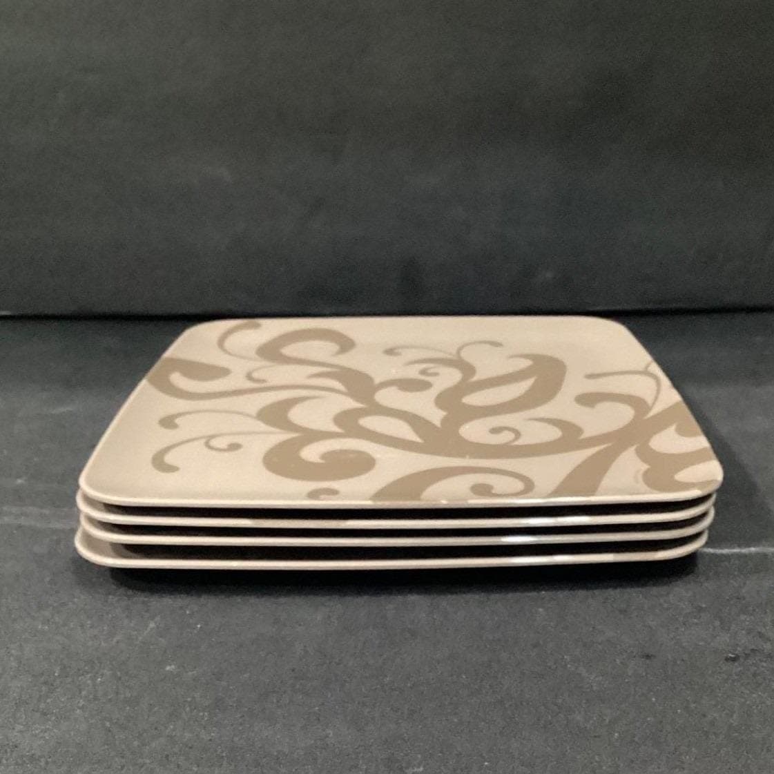 Zak! Designs Brown Square Melamine Salad Plates, Set of 4, Scroll Pattern - Thumbnail 9