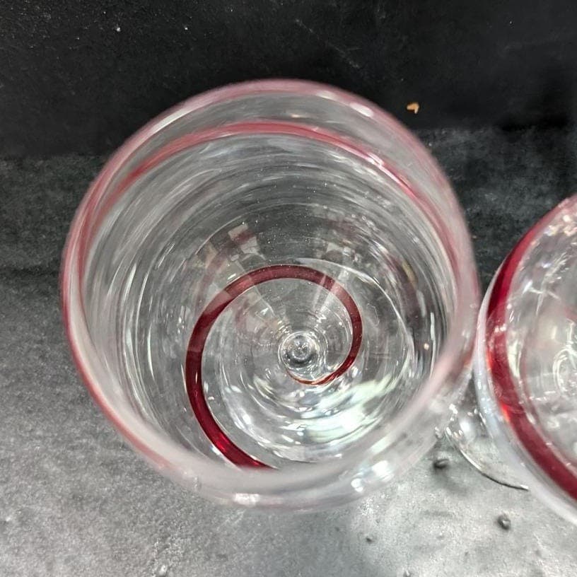 Pier 1 Red Swirline Wine Glasses, Set Of 2, Vintage Clear Stemware, Replacement - Thumbnail 7