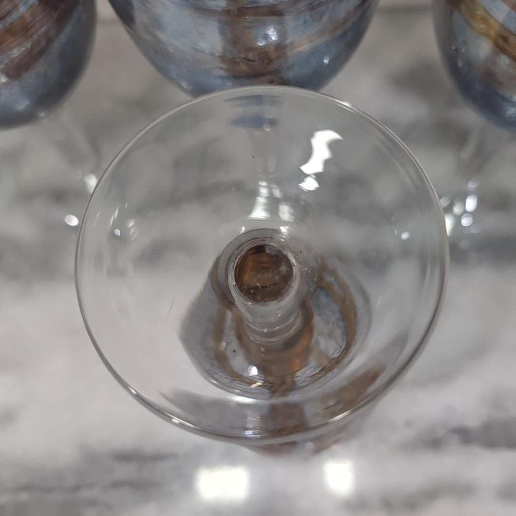 Recycled Blue Brown Swirl Design Goblets, Set of 4, Vintage Stemware, Art Glass - Thumbnail 8