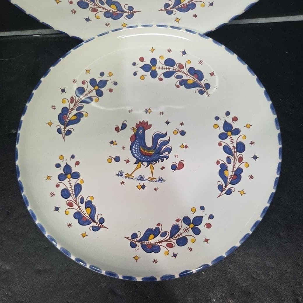 PV Deruta Blue Rooster Salad Plates, Set Of 2, Vintage Floral Farmhouse Dishes - Thumbnail 3