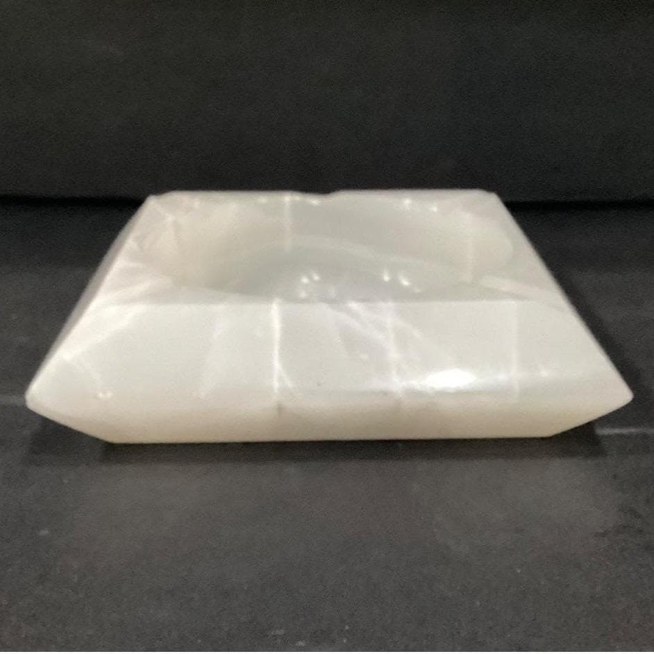 White Onyx Ashtray, Natural Stone Carved Dish, Mid Century Home Accent, Smoking - Thumbnail 9