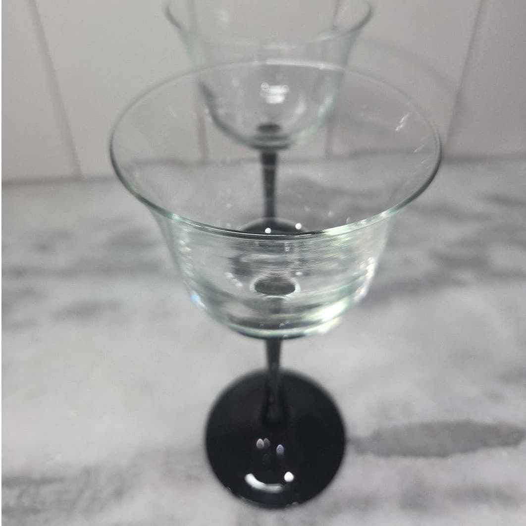 Luminarc Black Stemmed Tulip Wine Glasses, Set of 2, Vtg Domino Design, Stemware - Thumbnail 6