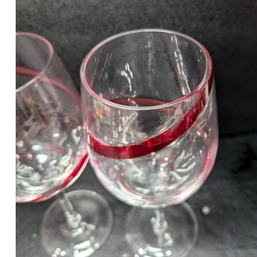 Pier 1 Red Swirline Wine Glasses, Set Of 2, Vintage Clear Stemware, Replacement - Thumbnail 6