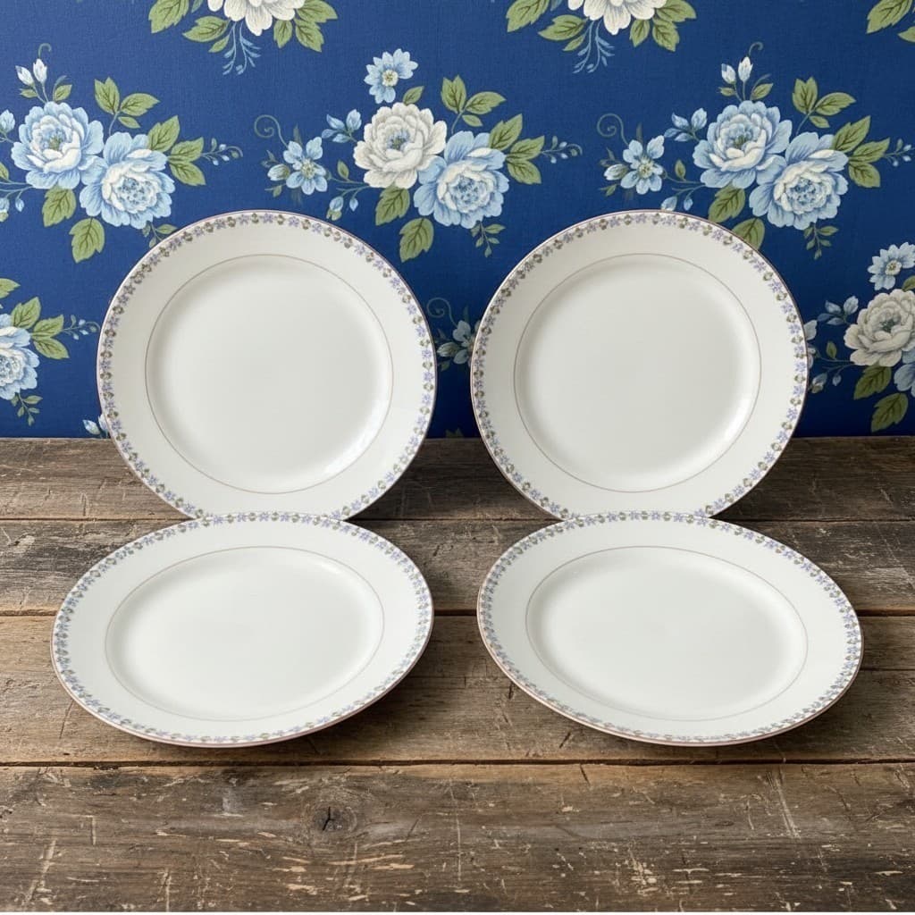 Noritake China Nippon Salad Plates, Set of 4, Blue Cornflowers & Green Leaves