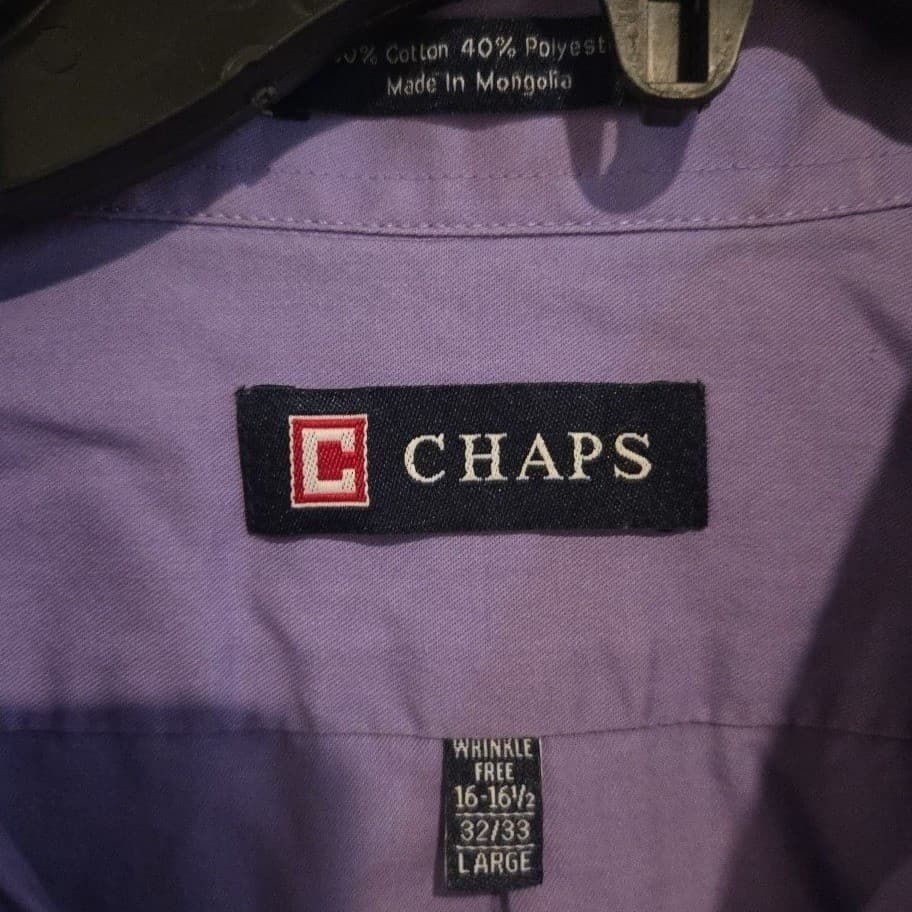 Chaps Wrinkle Free Long Sleeve Purple Button Down, Men's Large 16 Dress Shirt - Thumbnail 5