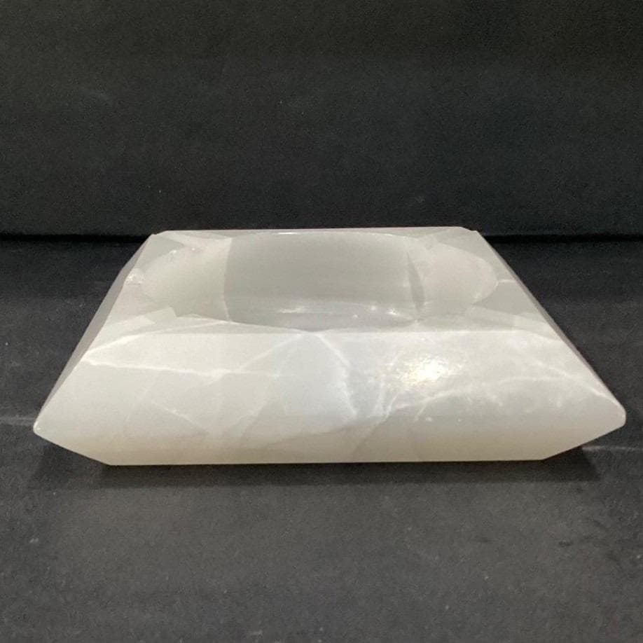 White Onyx Ashtray, Natural Stone Carved Dish, Mid Century Home Accent, Smoking - Thumbnail 10