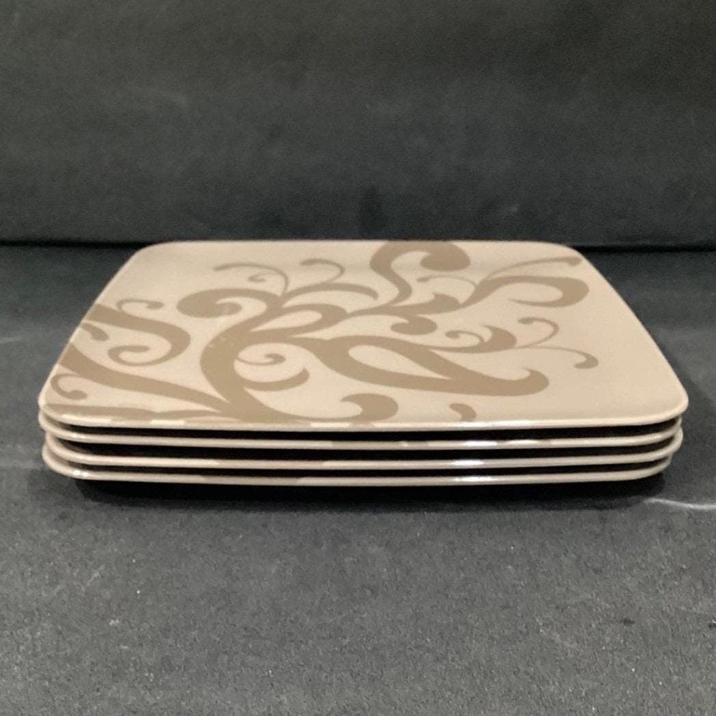 Zak! Designs Brown Square Melamine Salad Plates, Set of 4, Scroll Pattern - Thumbnail 8