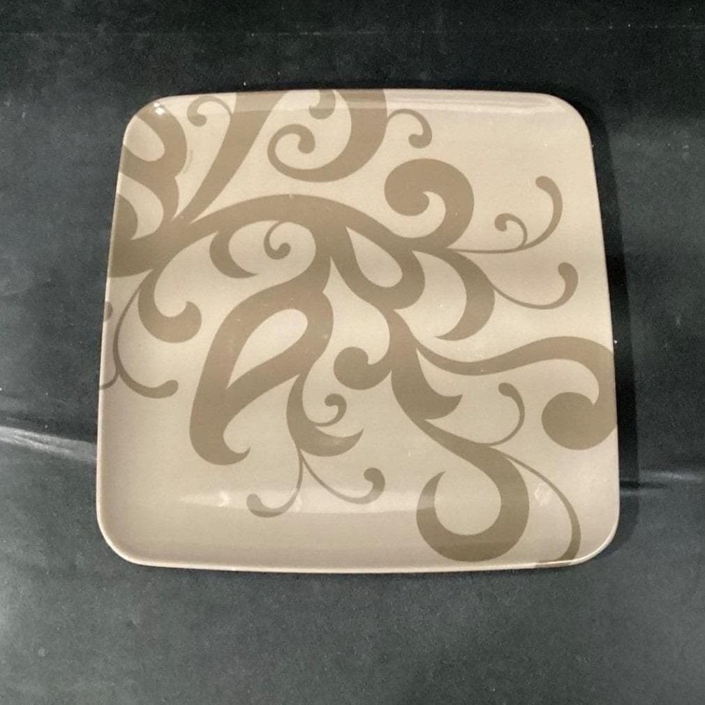 Zak! Designs Brown Square Melamine Salad Plates, Set of 4, Scroll Pattern - Thumbnail 6