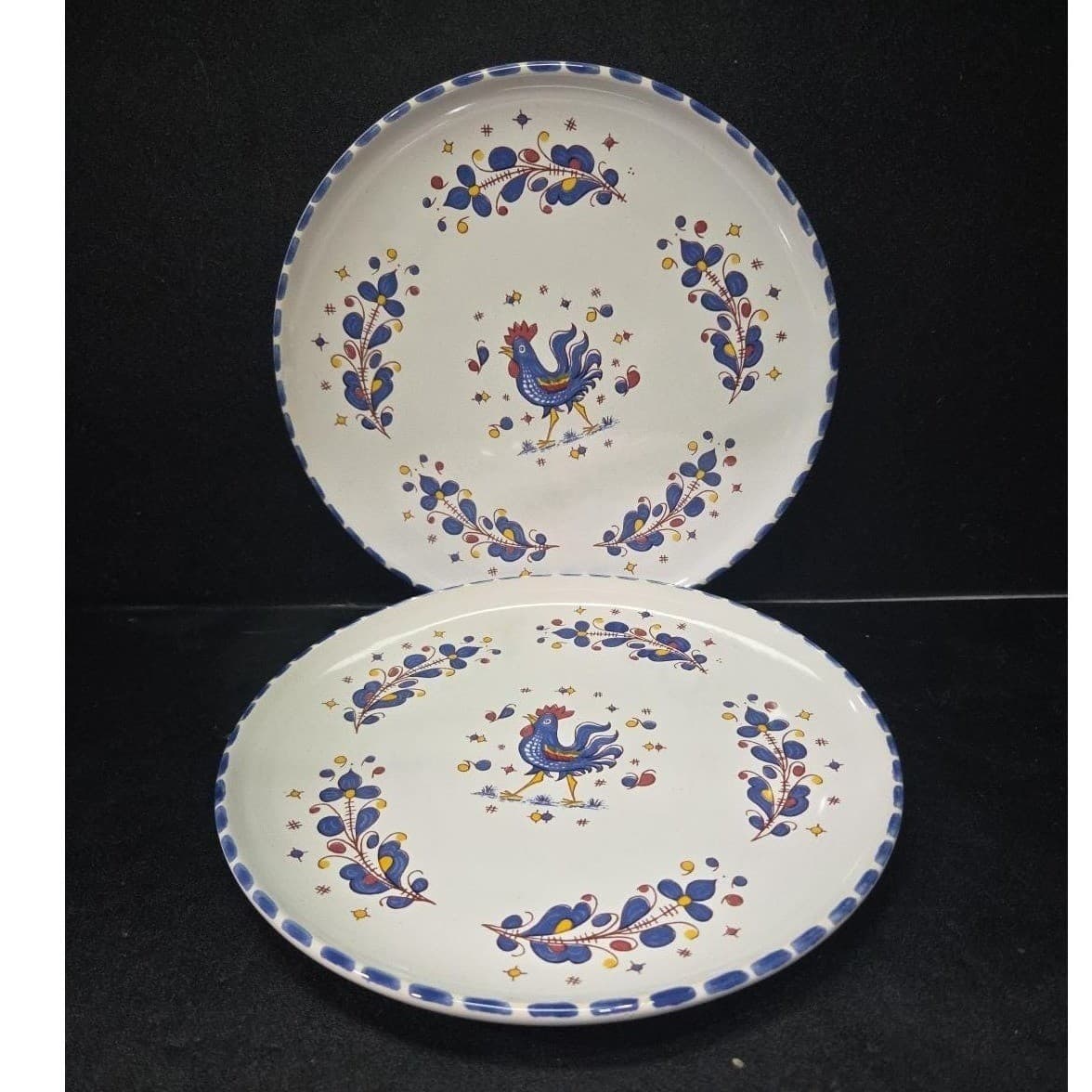 PV Deruta Blue Rooster Salad Plates, Set Of 2, Vintage Floral Farmhouse Dishes - Thumbnail 2