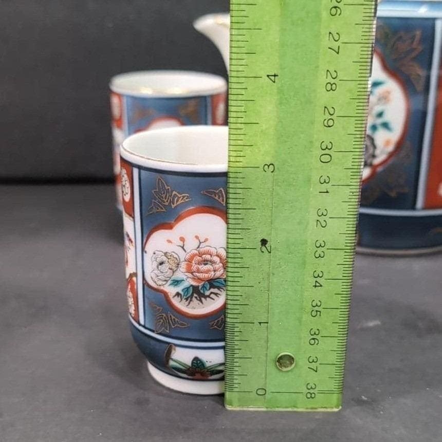 Old Gorgeous Imari Japan Teapot and Four Teacups, No Lid, Vintage Pottery Set - Thumbnail 3