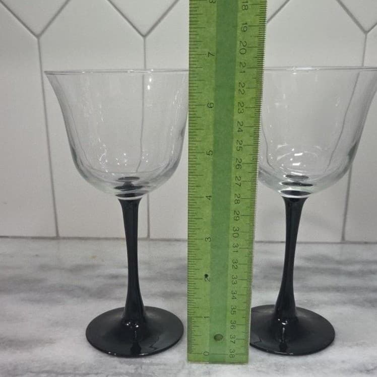 Luminarc Black Stemmed Tulip Wine Glasses, Set of 2, Vtg Domino Design, Stemware - Thumbnail 9