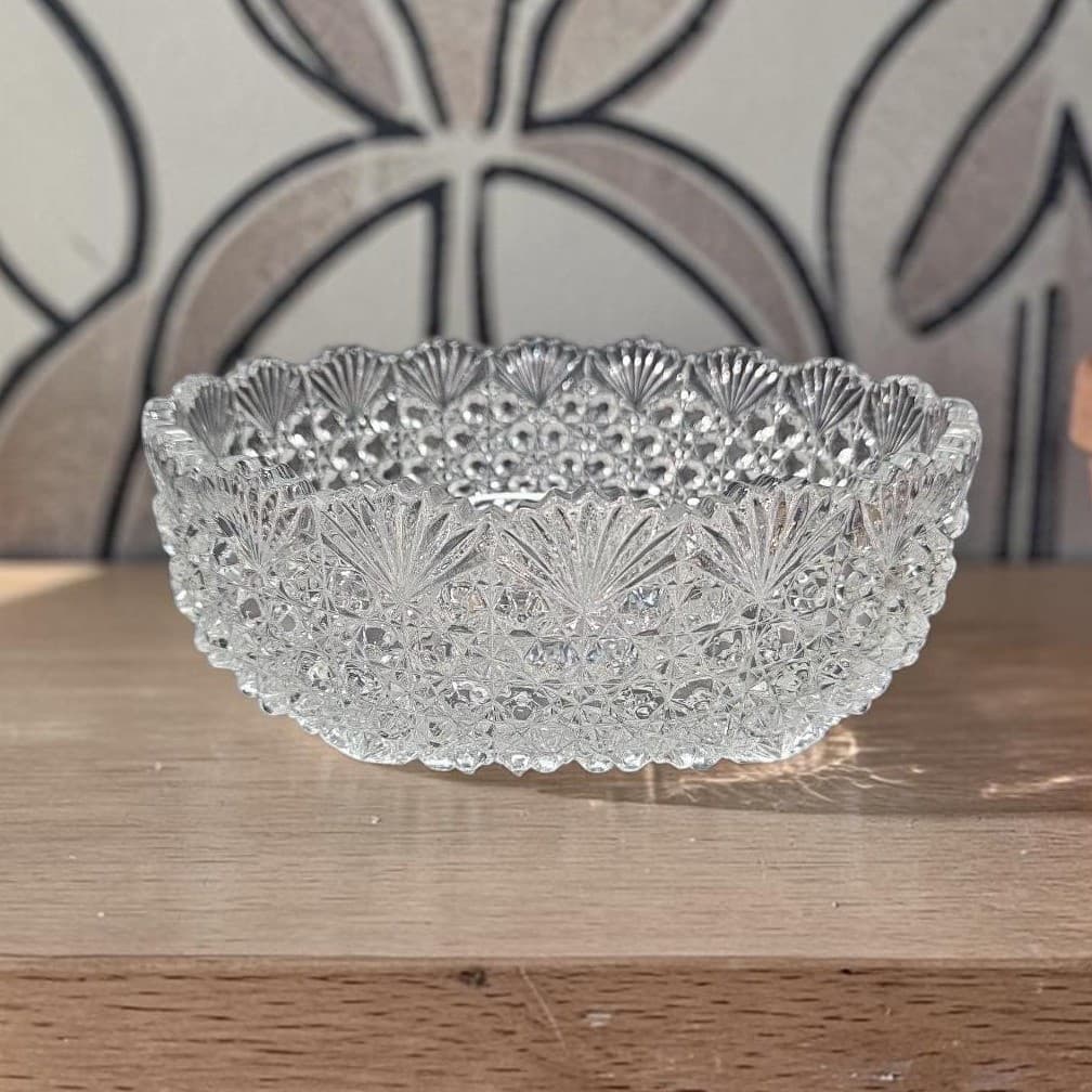 Hoya Japan Crystal Round Serving Bowl, Vintage Dining Glassware, Centerpiece