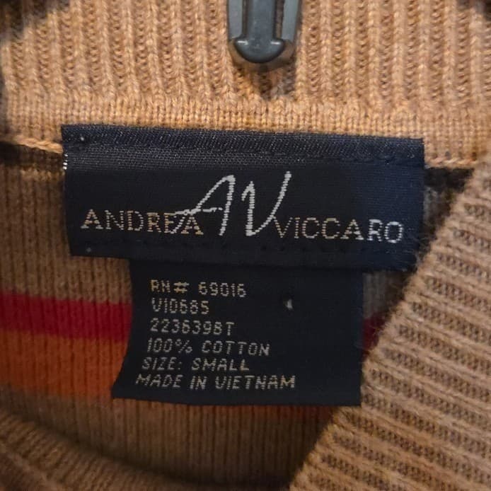 Andrea Viccaro Tan Orange Striped Mock Neck Ribbed Sweater, Woman's Small - Thumbnail 5