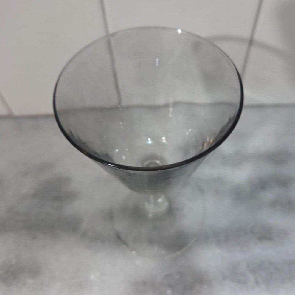 Clear Martini Glass, Classic Cone Cocktail Stem, Vtg Barware, Smoke Tinted Bowl - Thumbnail 6