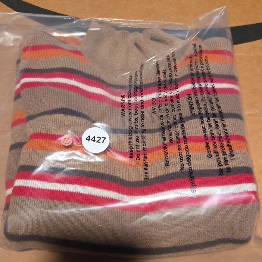 Andrea Viccaro Tan Orange Striped Mock Neck Ribbed Sweater, Woman's Small - Thumbnail 6