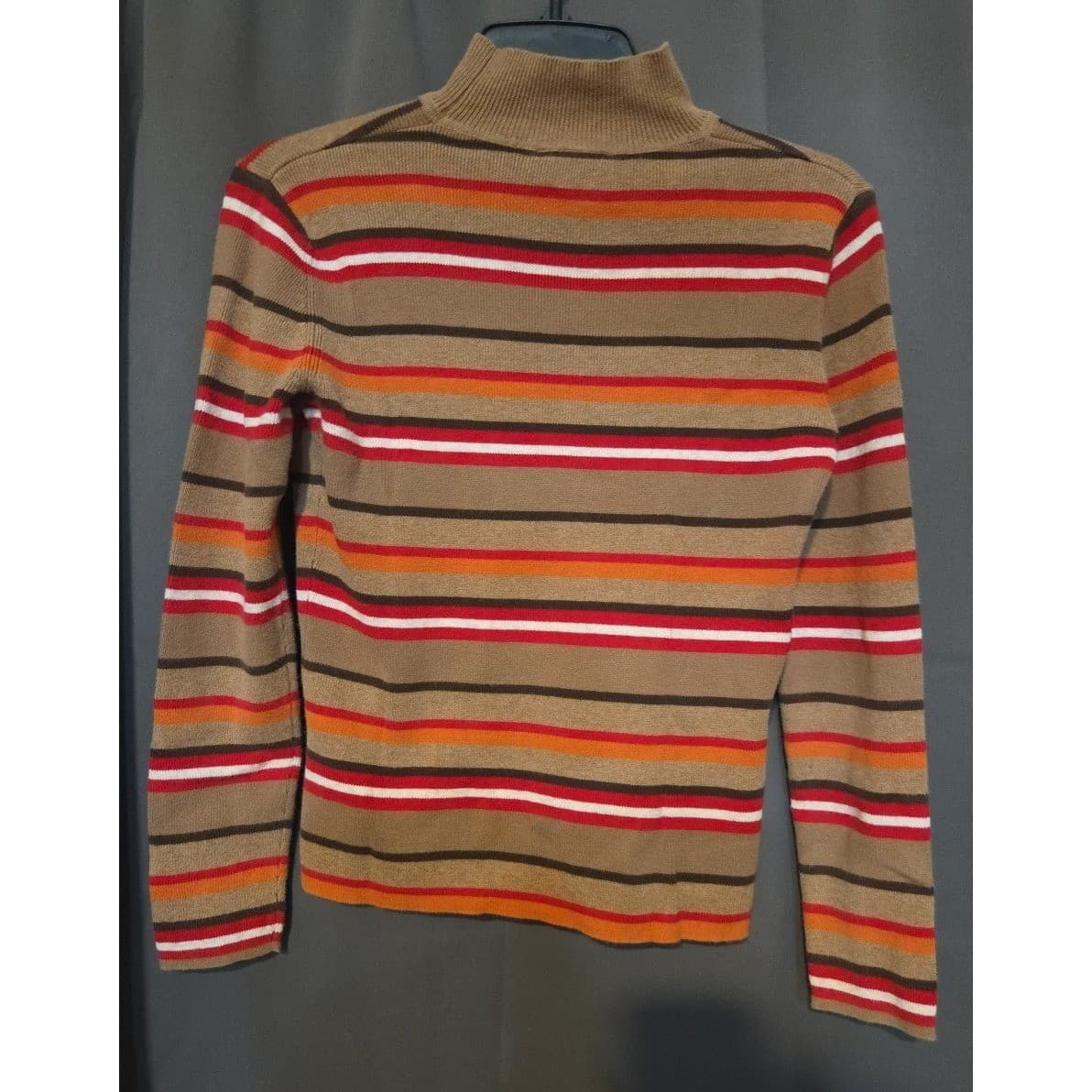 Andrea Viccaro Tan Orange Striped Mock Neck Ribbed Sweater, Woman's Small - Thumbnail 4