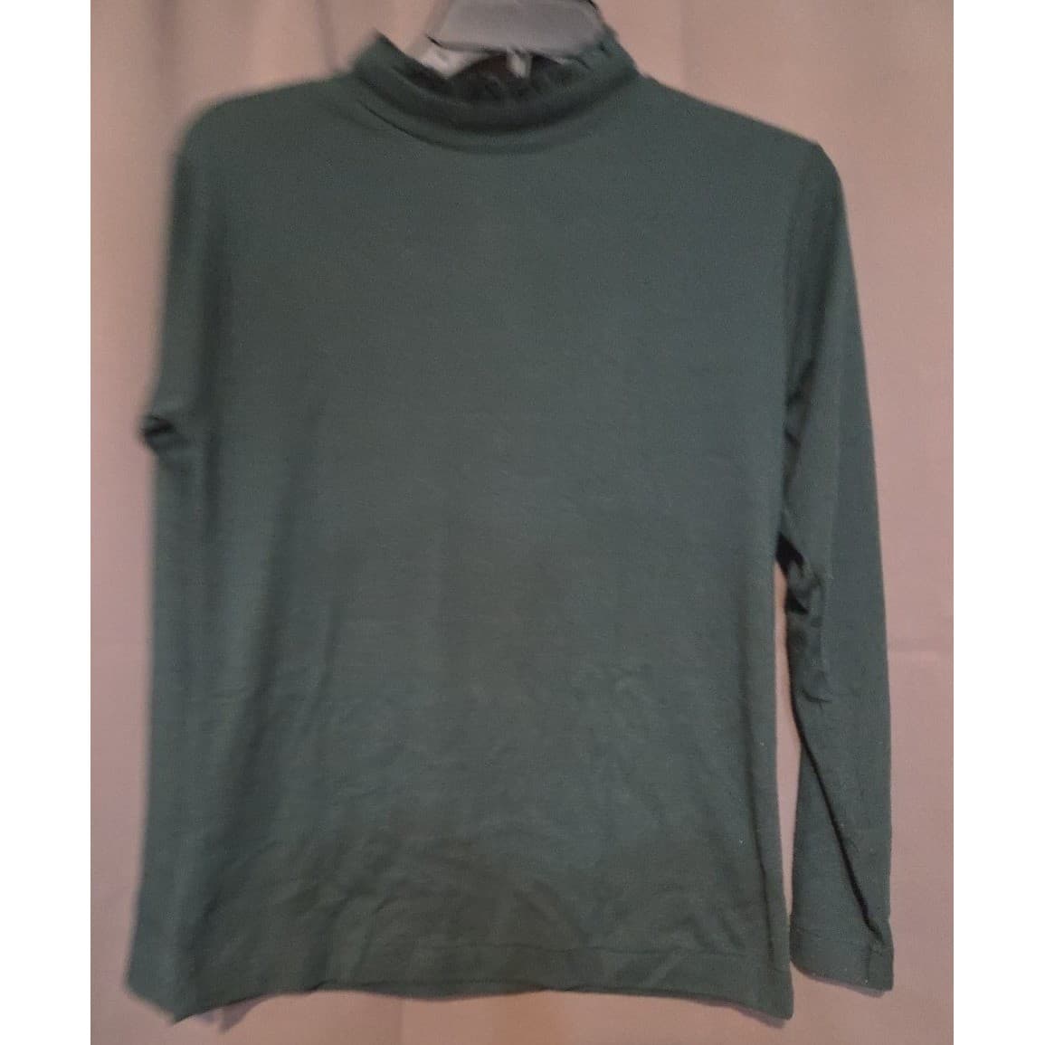 Classic New England Hunter Green Ruffle Mock Neck, Woman's Small Long Sleeve Top - Thumbnail 3