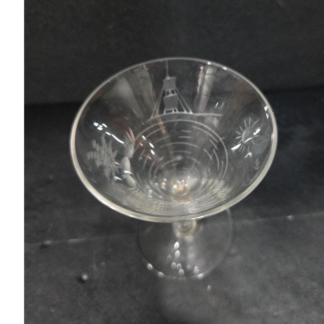 Javit Style Martini Glass, Etched Cocktail Stemware Boat Island Sun Water Design - Thumbnail 6