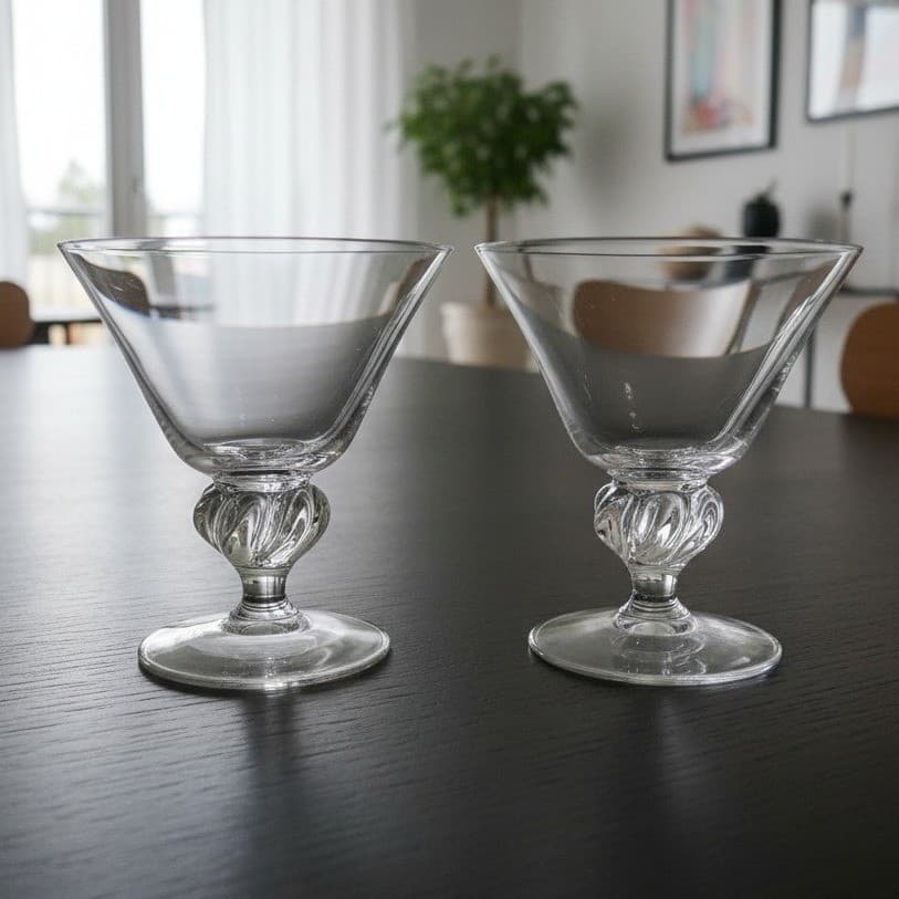 Swedish Astrid Lobed Stem Champagne Glasses, Set of 2, Vintage Sherbet Glassware