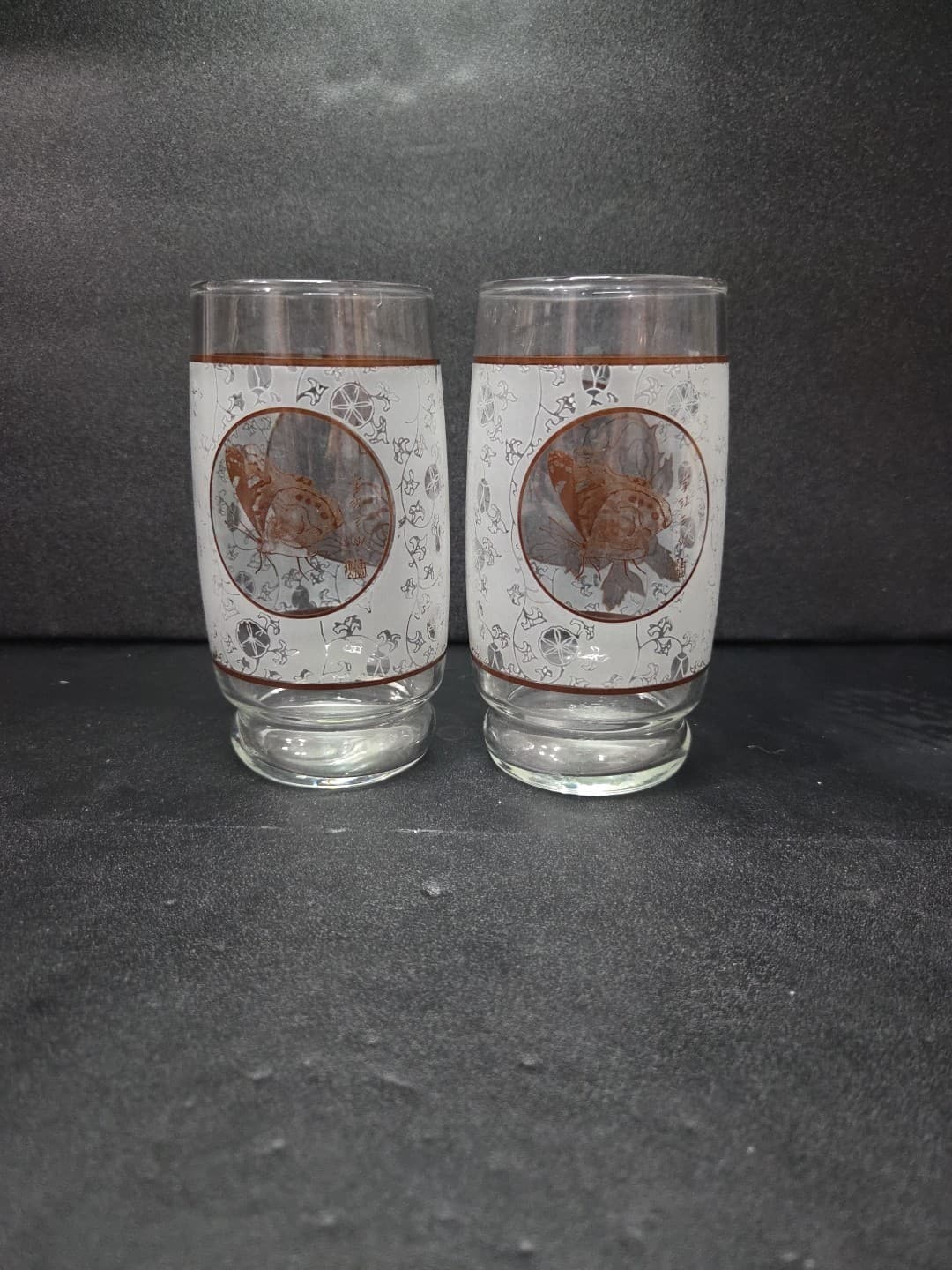Anchor Hocking Butterfly Rose Tumblers, 16 oz Vtg Glasses, Set of 2, Drinkware
