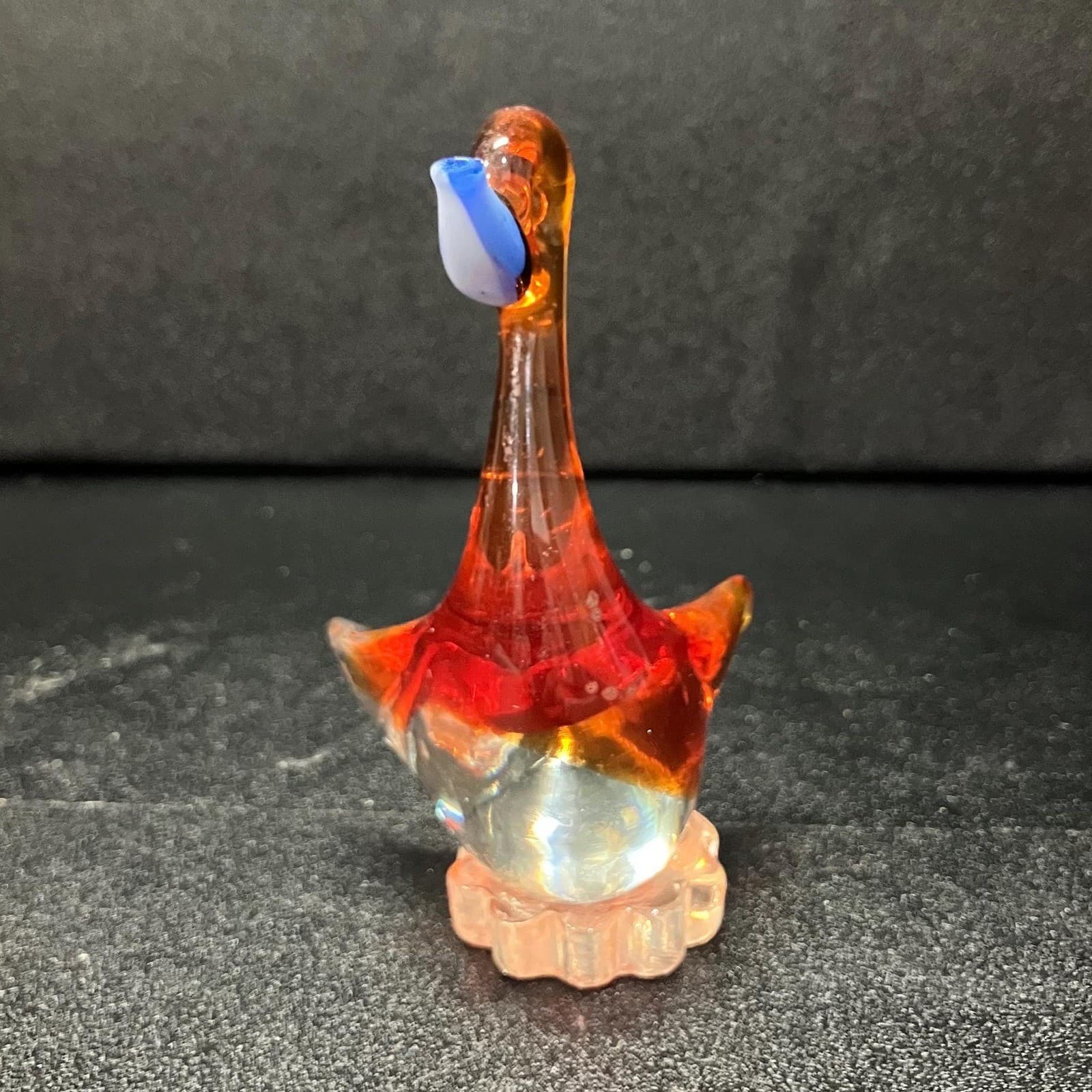 Hand Blown Glass Art Orange Swan, Vintage Pedestal Goose Sculpture, Paperweight - Thumbnail 6
