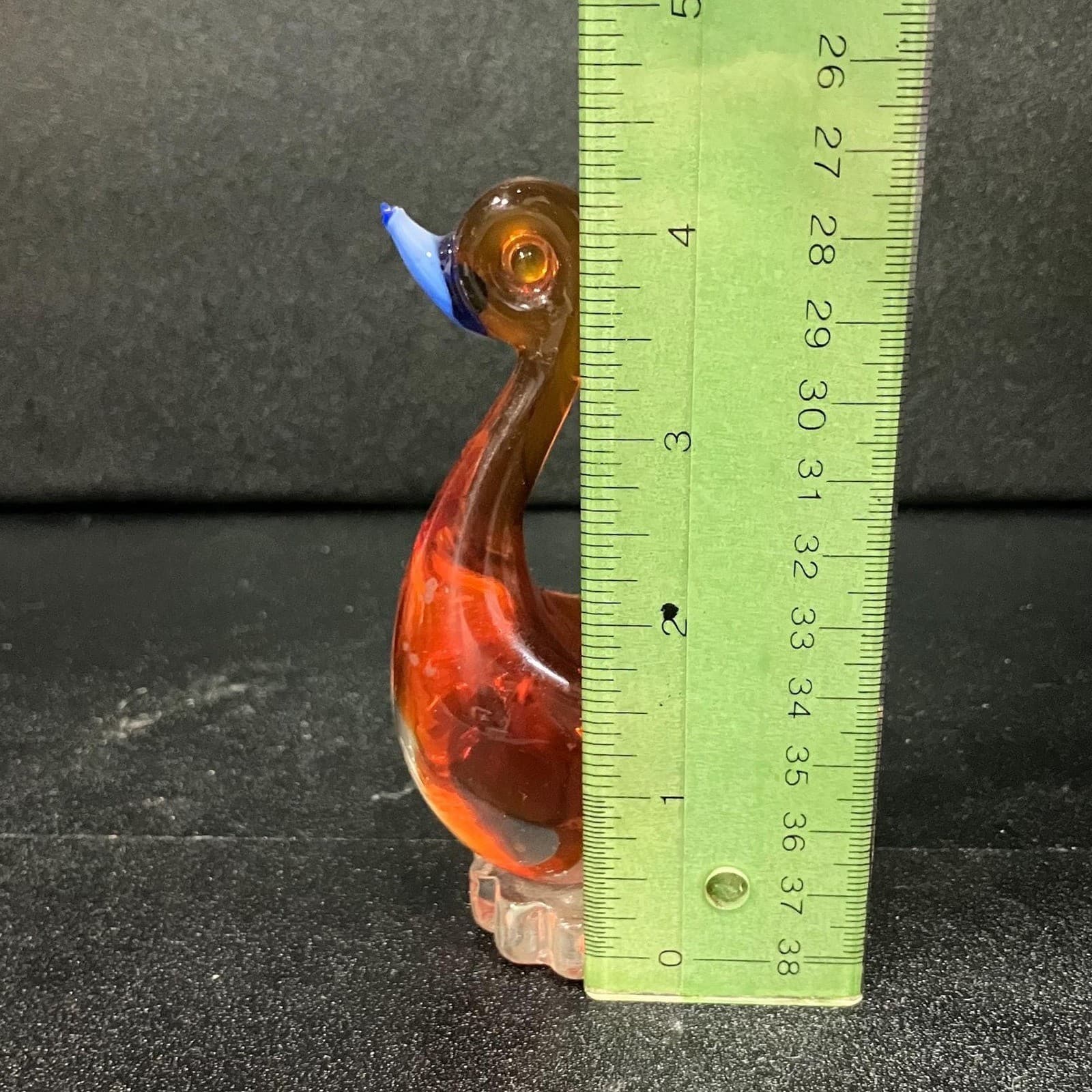 Hand Blown Glass Art Orange Swan, Vintage Pedestal Goose Sculpture, Paperweight - Thumbnail 9