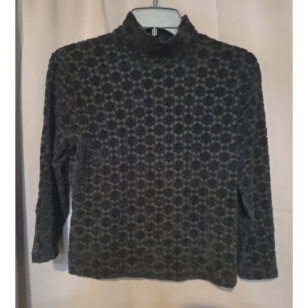 Moda International Black Textured Honeycomb Mock Neck Chenille Knit Top, Medium - Thumbnail 3