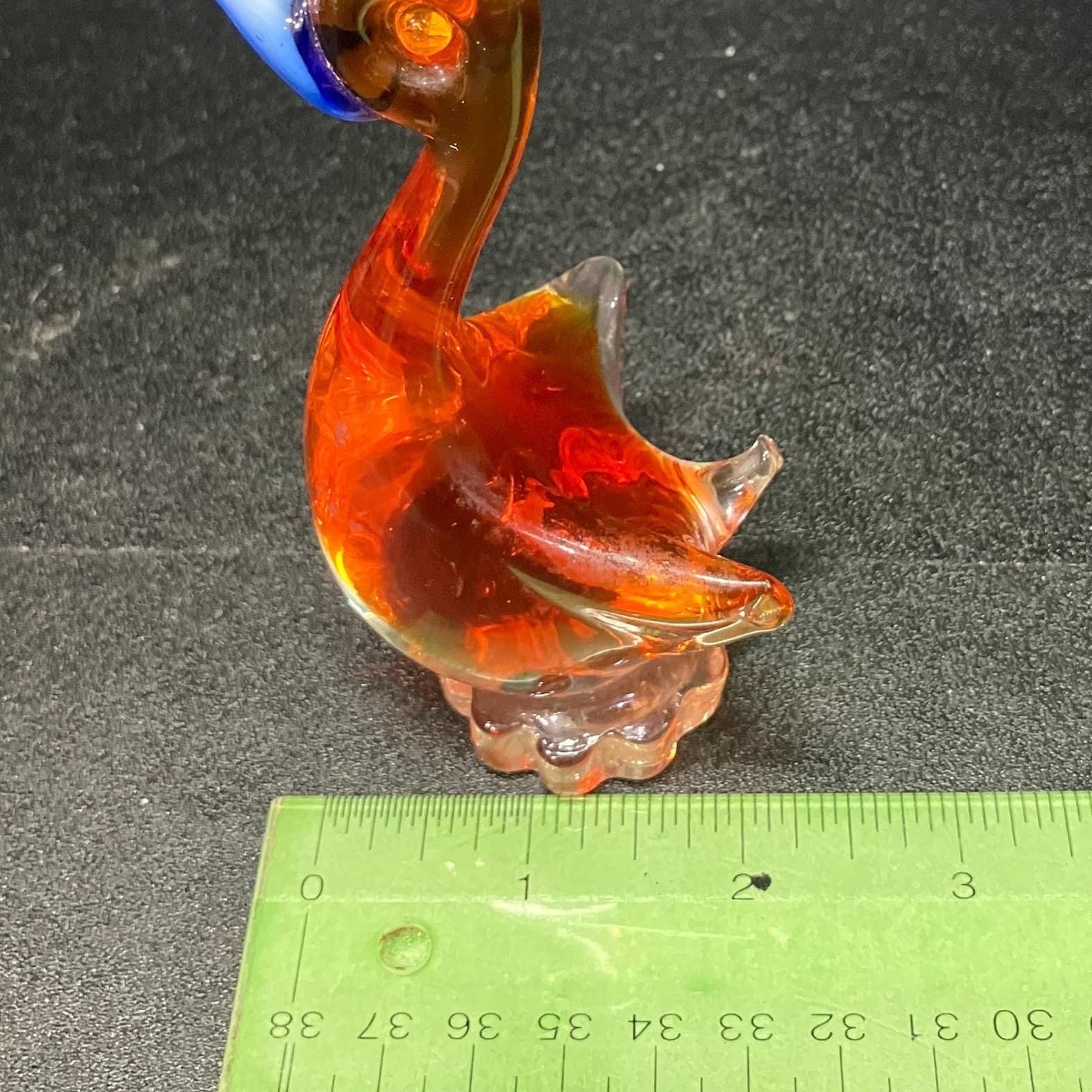 Hand Blown Glass Art Orange Swan, Vintage Pedestal Goose Sculpture, Paperweight - Thumbnail 10