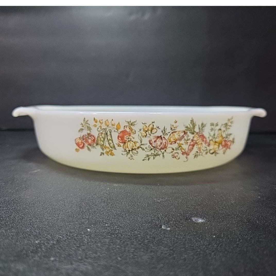 Anchor Hocking Fire King Harvest Vegetables Casserole Dish, Vtg Round Bakeware - Thumbnail 2