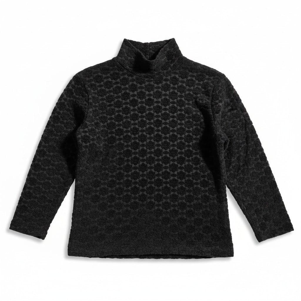 Moda International Black Textured Honeycomb Mock Neck Chenille Knit Top, Medium