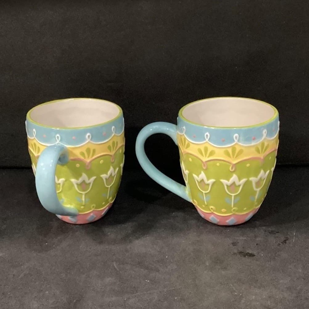 Pier 1 Imports Easter Egg Mugs, Set of 2, 3D Textured Ceramic Coffee Cups - Thumbnail 5