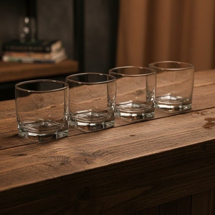 Libbey Carrington Rocks Glasses, Set of 4, Clear Lowball Tumblers, Vtg Barware