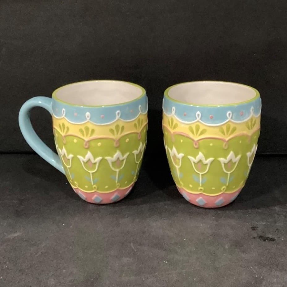 Pier 1 Imports Easter Egg Mugs, Set of 2, 3D Textured Ceramic Coffee Cups - Thumbnail 4