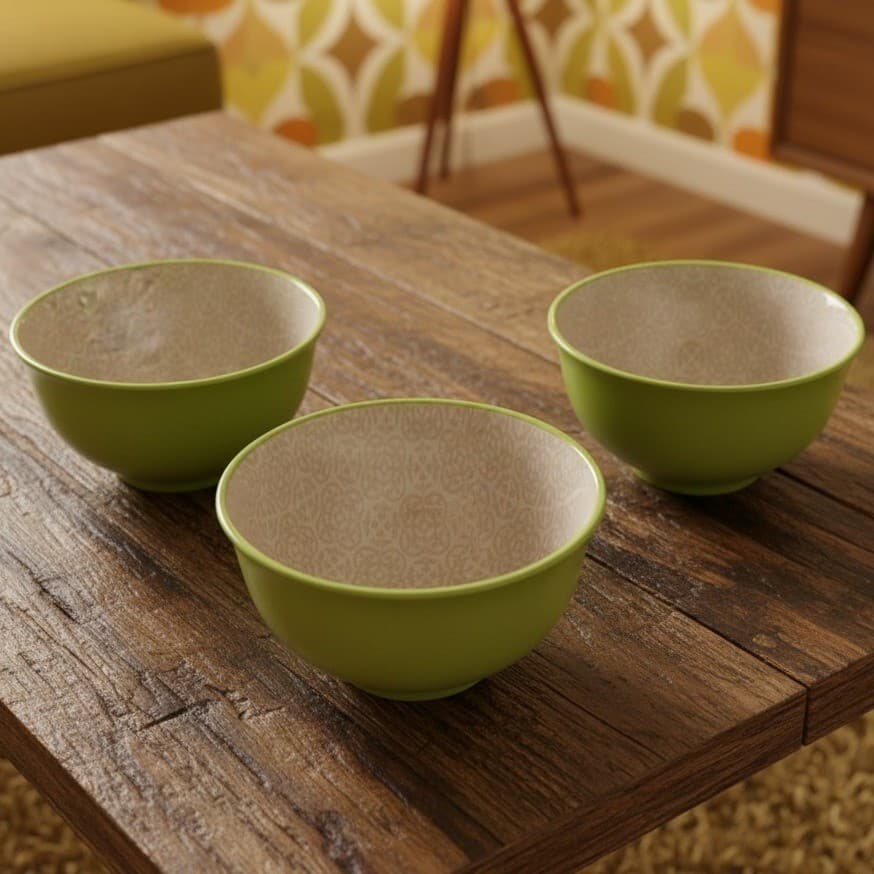 Jameson & Tailor Lime Green Cereal Bowls, Set of 3, Vintage Boutique Kitchenware