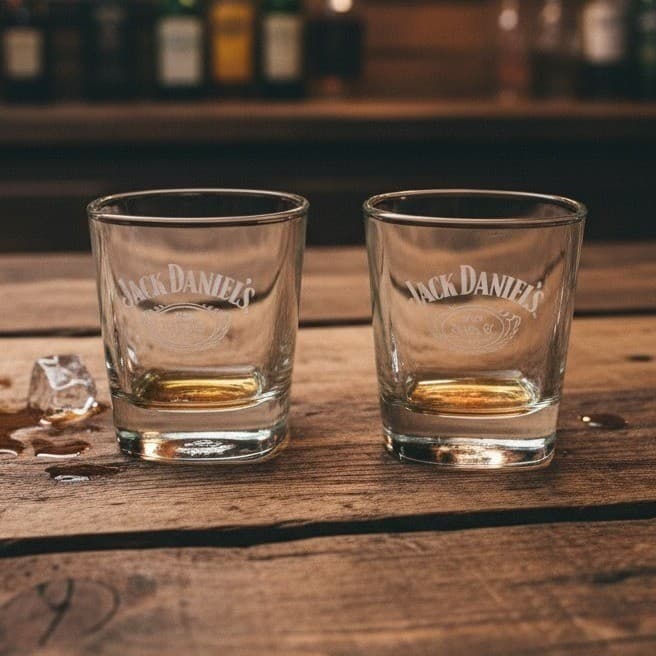 Jack Daniels Old No. 7 Whiskey Rocks Glasses, Set Of 2, Mismatched Barware