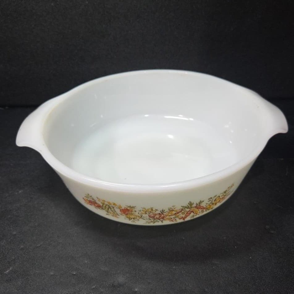 Anchor Hocking Fire King 1qt Casserole Dish #637, Fall Harvest Vegetable Design - Thumbnail 6