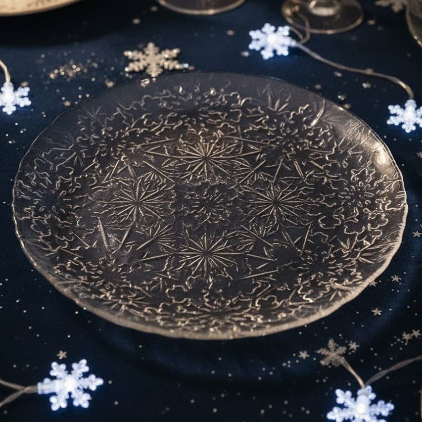 Holiday Snowflake Glass Serving Tray, Christmas Cookie Scalloped Edge Platter